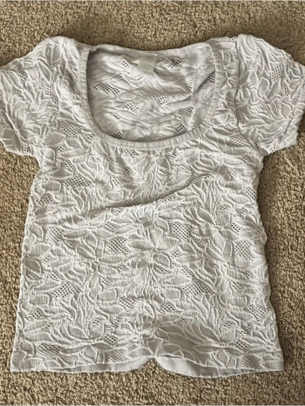 White Floral Lace Short Sleeve Scoop Neck Top